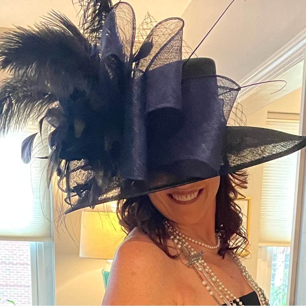 Elegant Black and Blue Feathered Hat